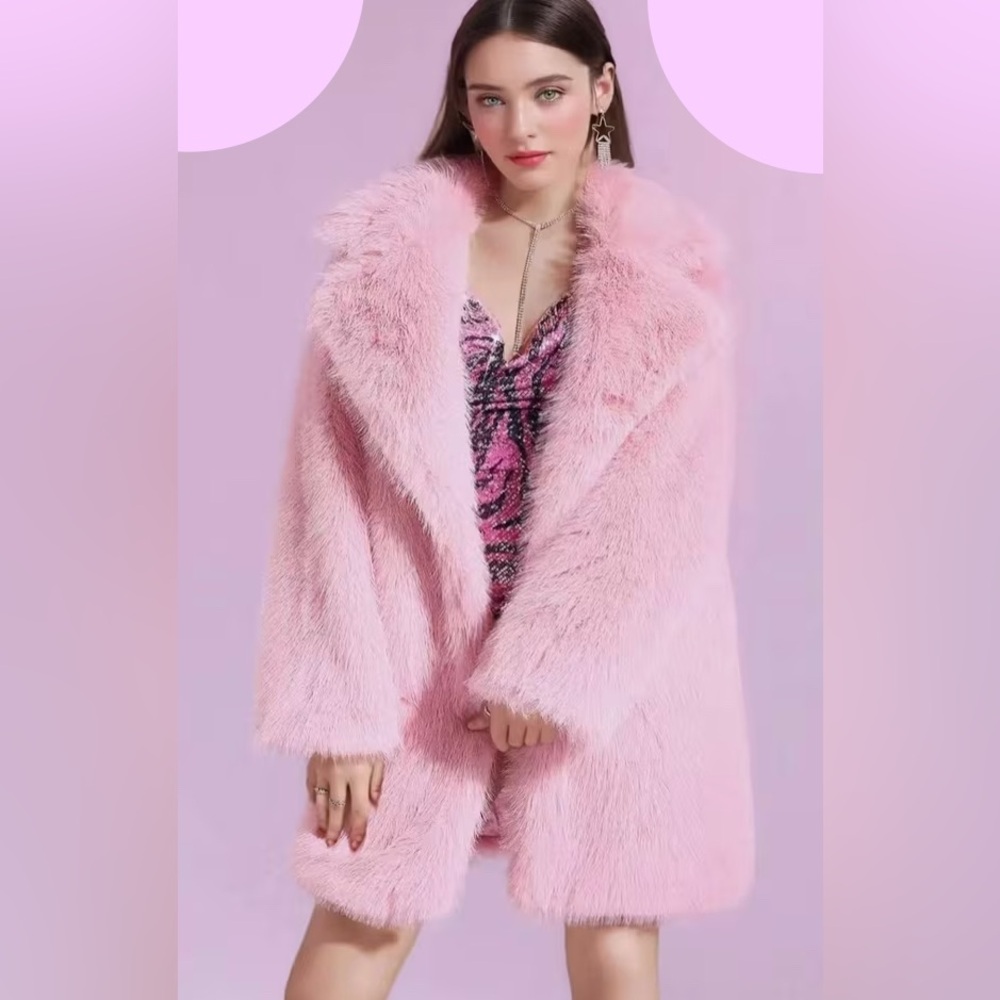Chic Pink Faux Fur Coat - Picture 1 of 14